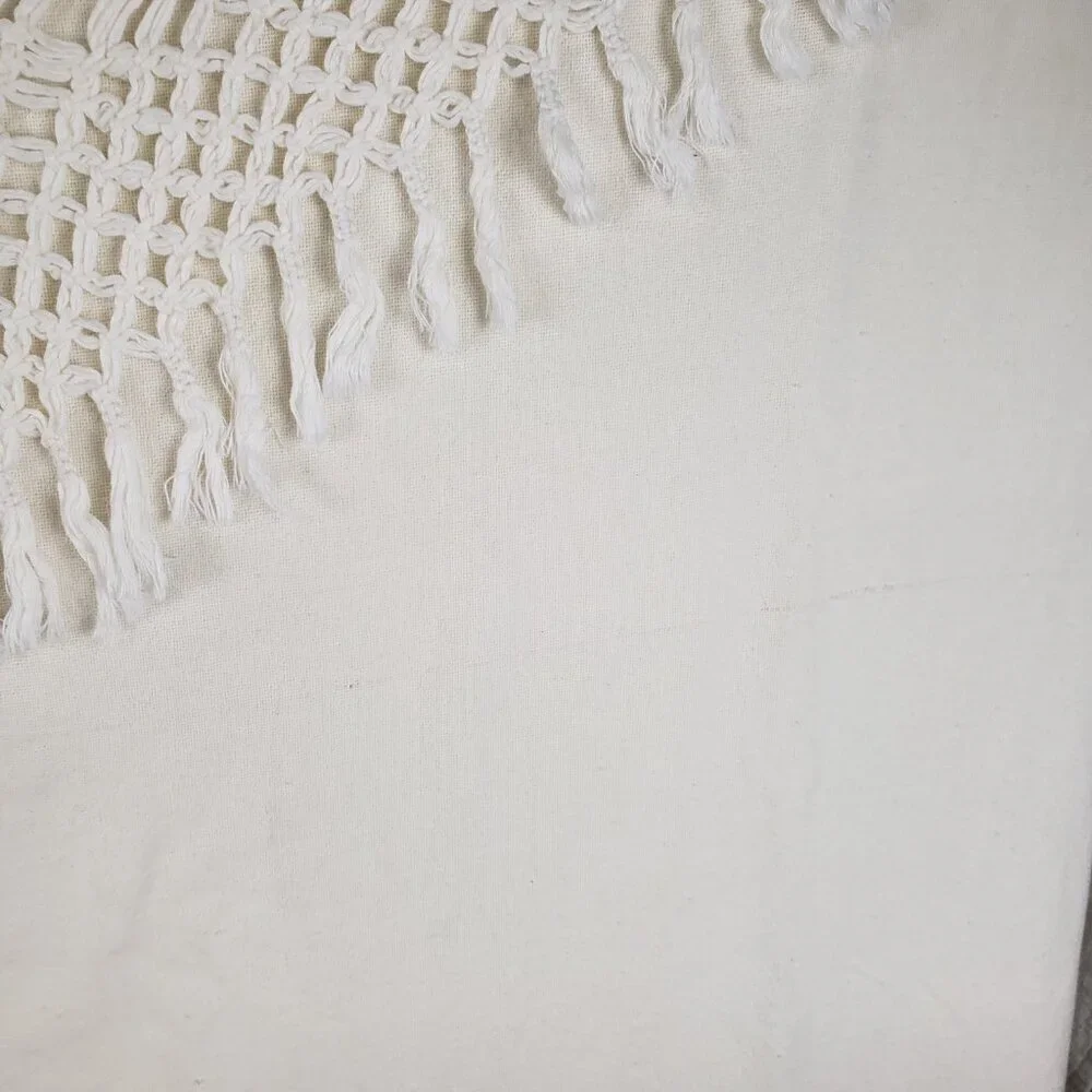 Anthropologie Knotted Macrame Overlay Shower Curtain Ivory Cotton Boho Fringe